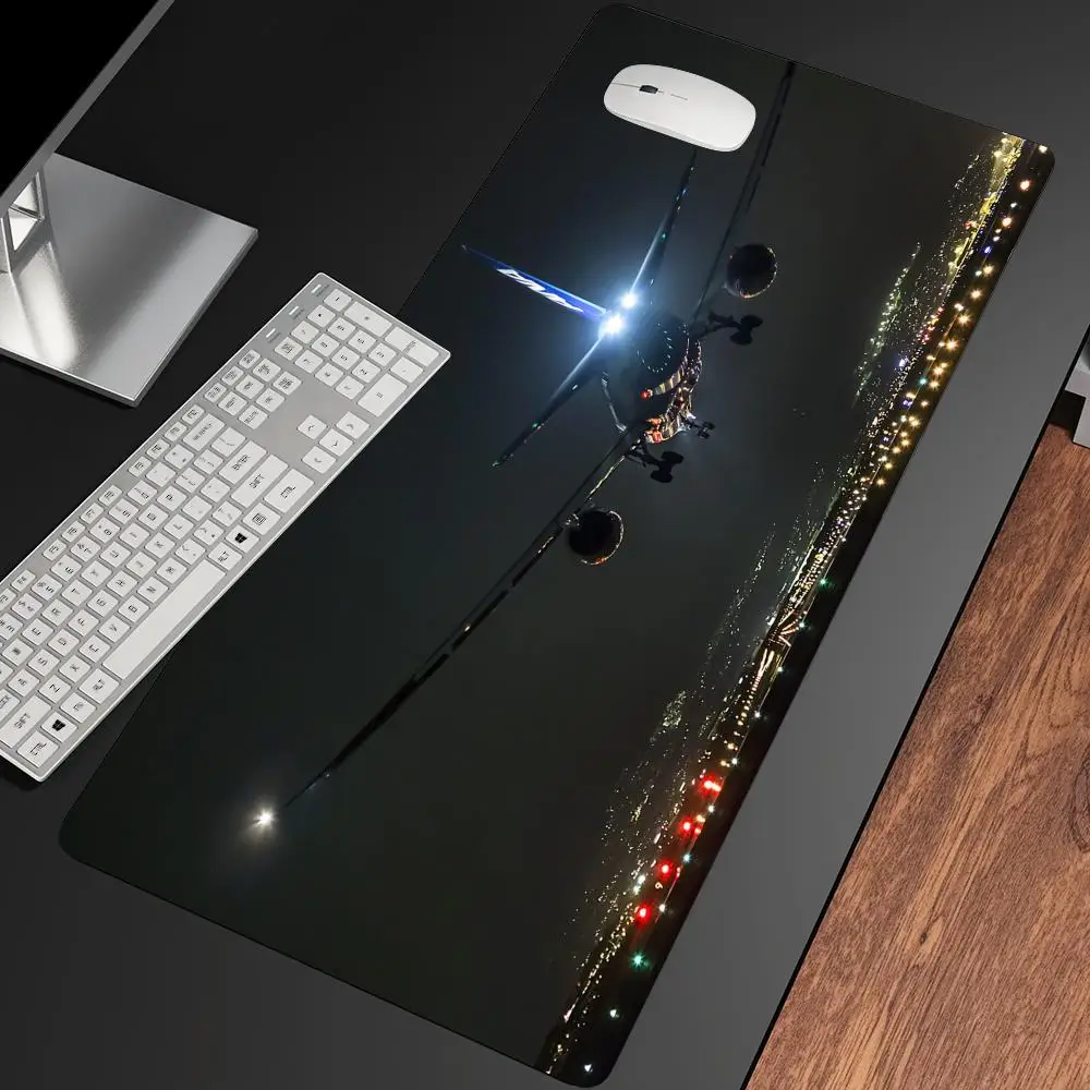 Aircraft Landed At Night Desk Mat Table Mat Pc Accessories Square Mousepad Office Desk Decorating XXL Mouse Pad Keyboard Pad