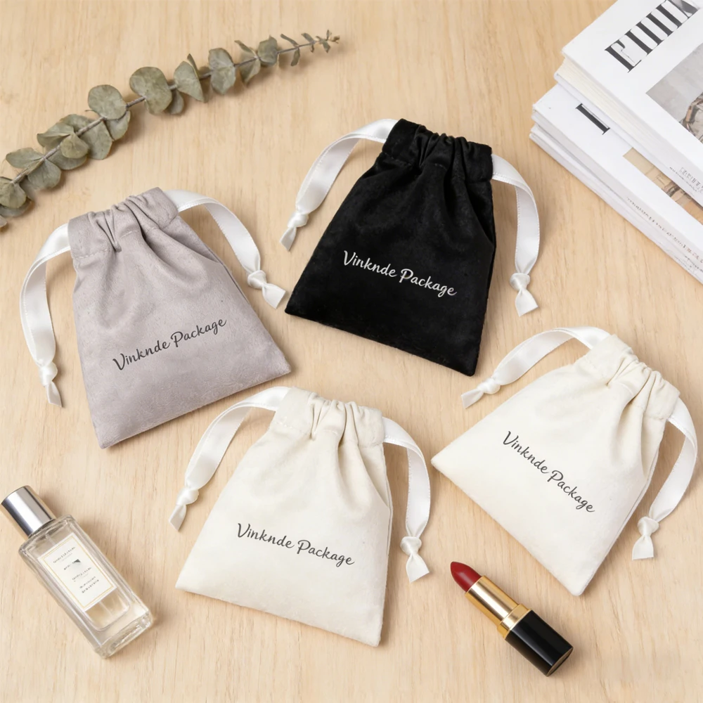 

100pcs Flannel Gift Candy Beads Bags Wedding Party Pouch Neckalce Bracelets Jewelry Bag Custom Logo Velvet Drawstring Gift Sack