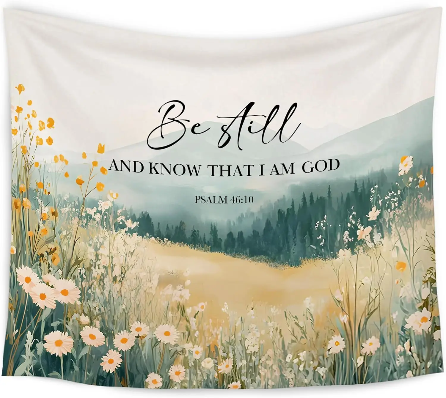 Floral Christian Tapestry, Be Still and Know That I Am God Christian Tapestry Wall Hanging, Religious Bible Verse Wall Blanket
