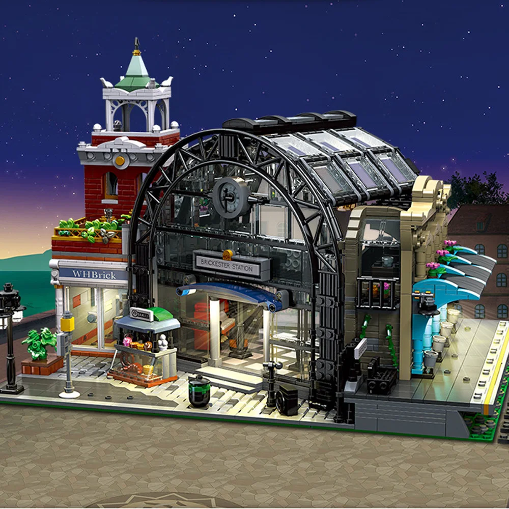 

Creative Bricks City Street View Backesters Train Station Model Sets Construction Building Block Educational Toy With Light