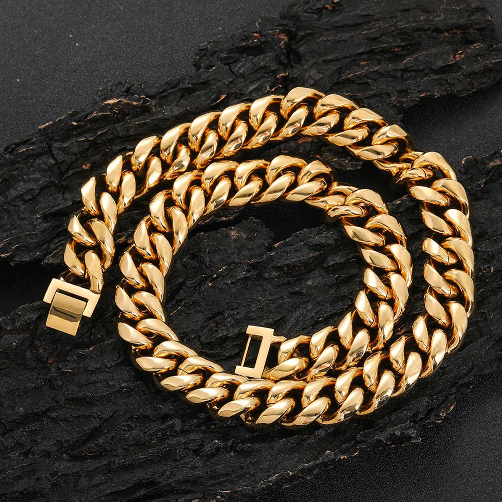 2024 Fashion New Hip Hop Stainless Steel 18 k Gold Plated Miami Cuban Link Chain Men Necklace Jewelry