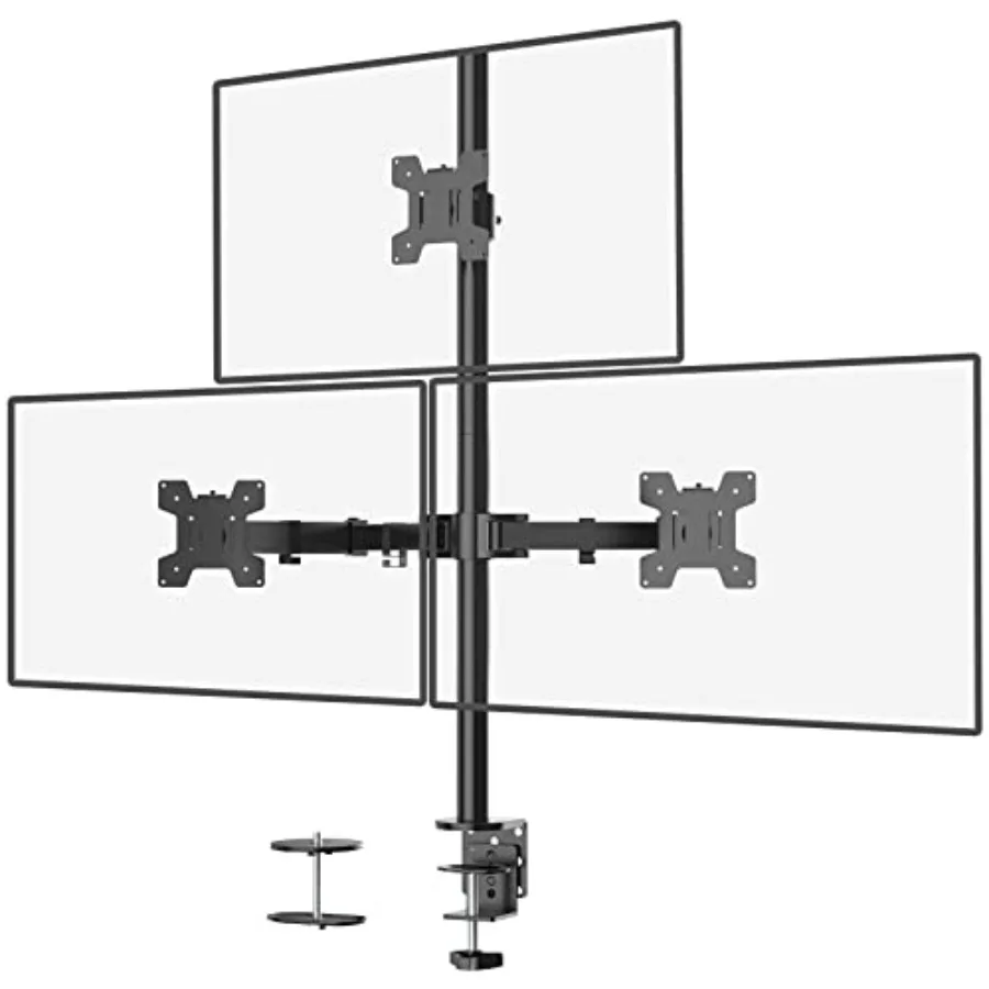 Tall Triple Monitor Mount for 13-27 inch Computer Screens Steel Black Holds up to 22 lbs with Swivel Tilt Rotation and VESA 75x