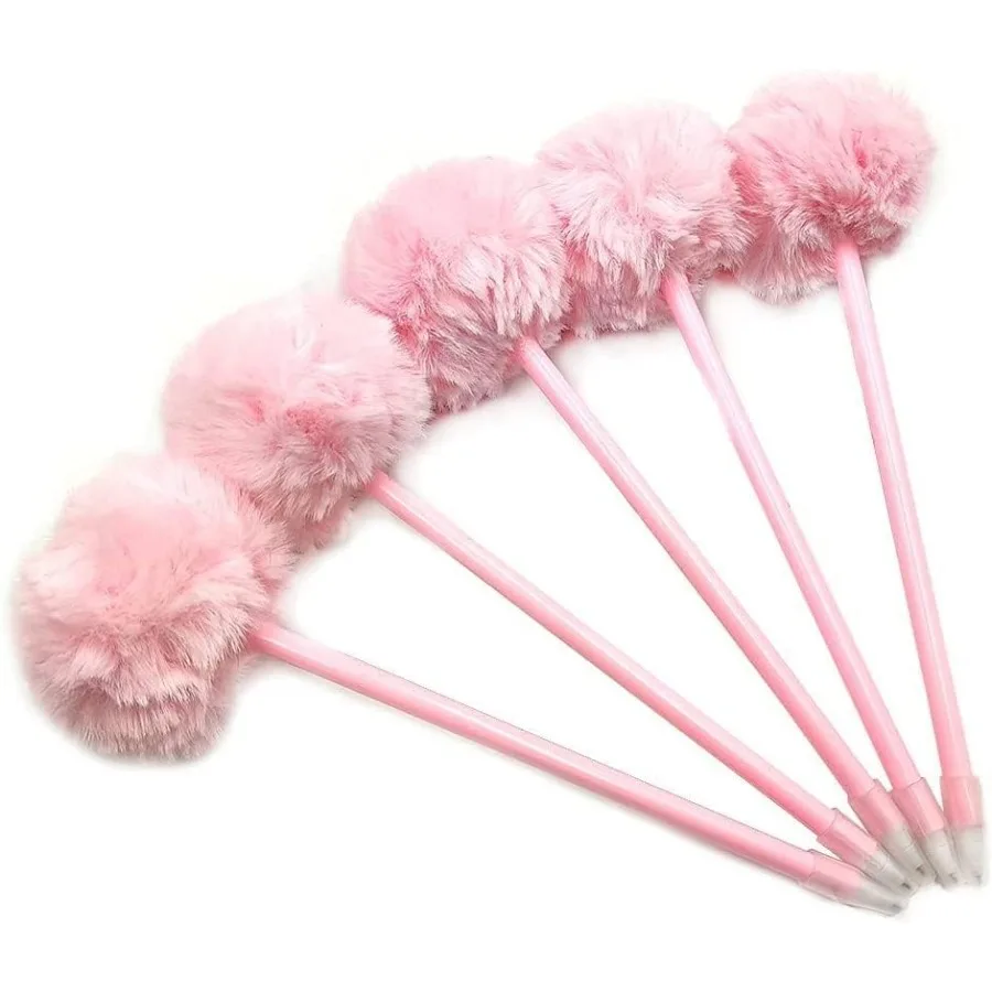 

Needle Gel Ink Pens 5 PCS Pink Pom Pom Pen Fluffy Pompoms Plastic Rollerball Pen Sigture Ball Point Pens Cartoon Ball Pen for S