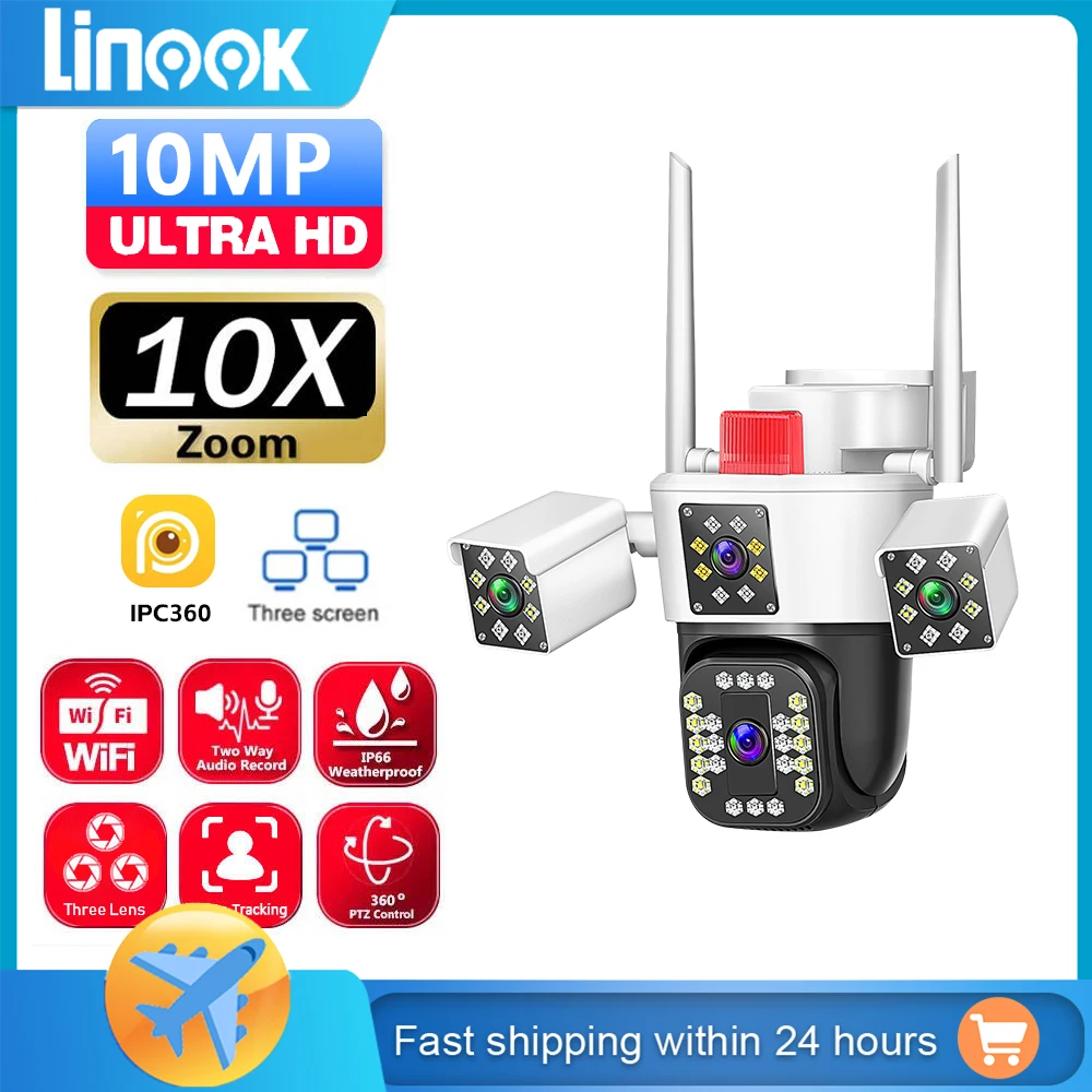 Linook 4K 3-lens 12MP WiFi monitoring camera IP camera CCTV outdoor WiFi camera WiFi security protection camera