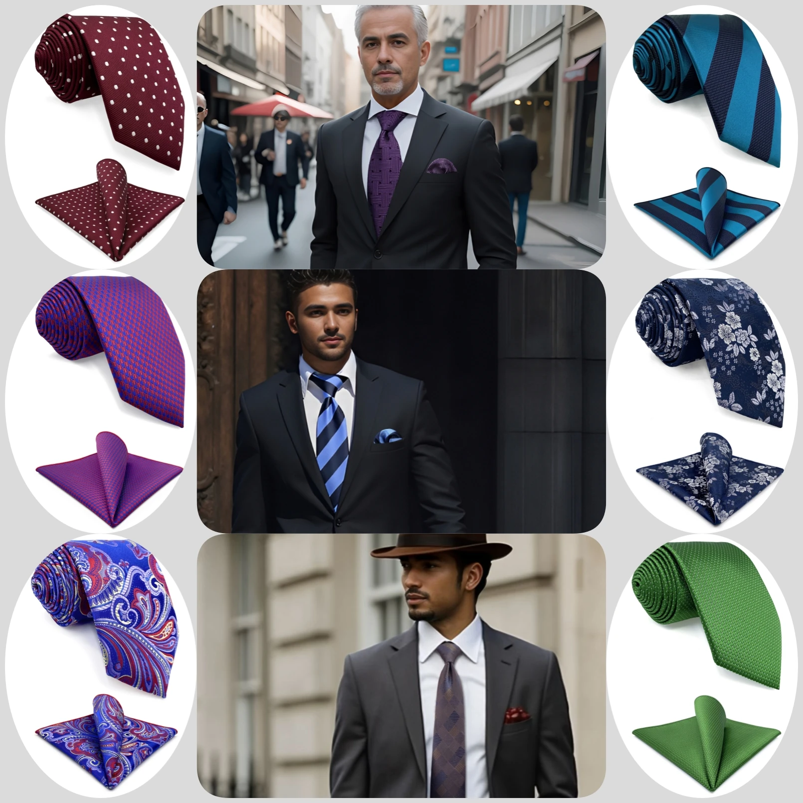 Mens Necktie Pocket Square Set Extra Long Tie Hanky Set Blue Green Paisley Solid Color Wedding 160cm Gift Dropshipping Gravatas