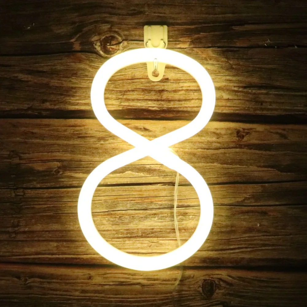 Romantic Atmosphere Lamp Neon Number Lamp LED Warm White Decorative Light Soft Glow Neon Warm White Light Wedding Decor