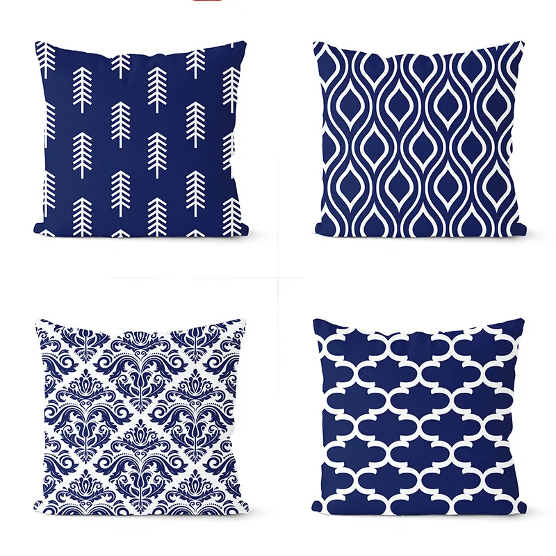 Navy Blue Cushion Geometric Pillowcase Decorative Pillow Home Decor Throw  