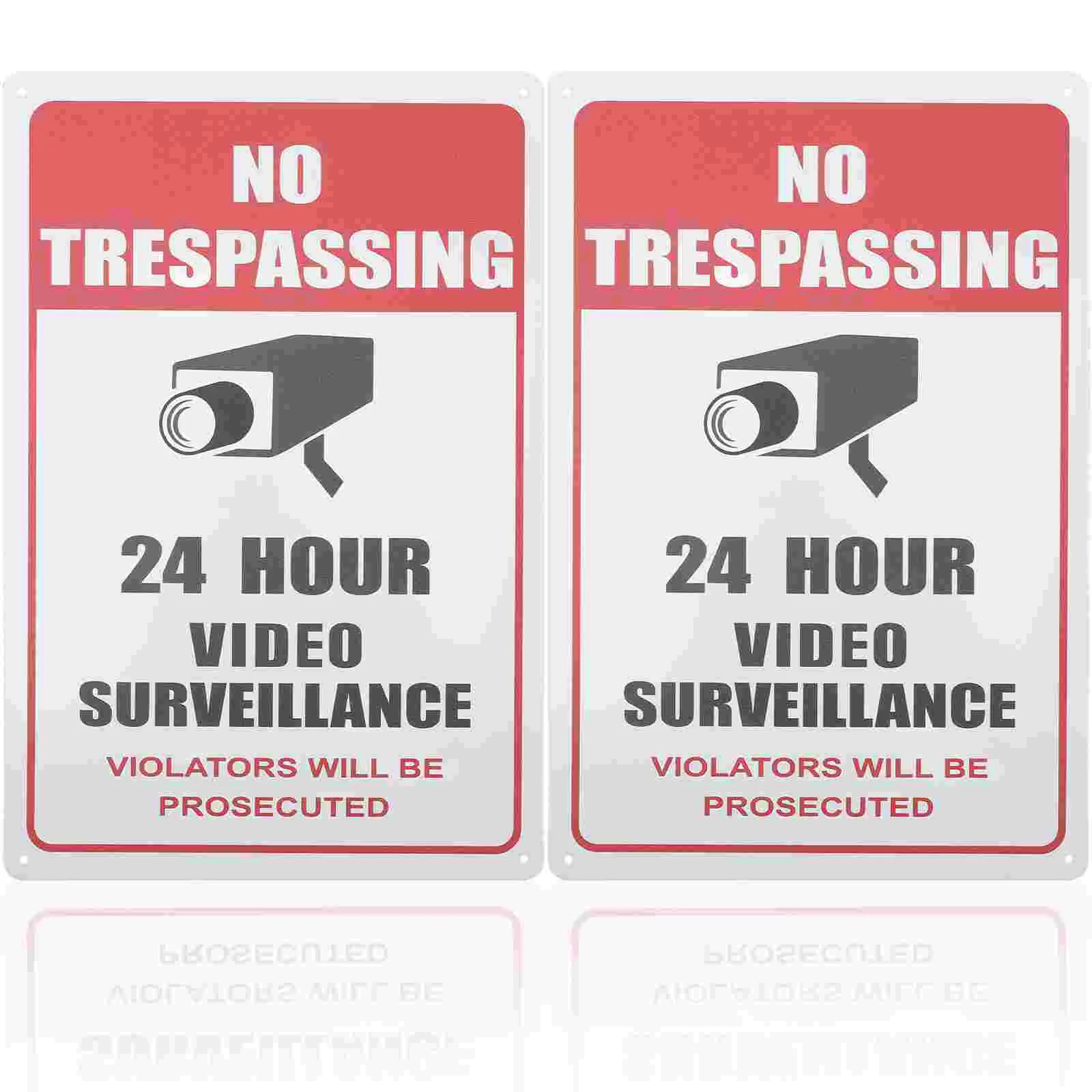 2 Pcs Rectangle Sign Monitoring Wall Tinplate Caution Decals Security Camera Signboard