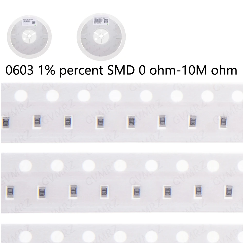 1Reel 5000pcs  330R 470R 1K 4.7K 10K 330ohm 0603 1%  47K 100K 0 10 100  percent  SMD  0 ohm~10M ohm chip resistor 0 10R 100R