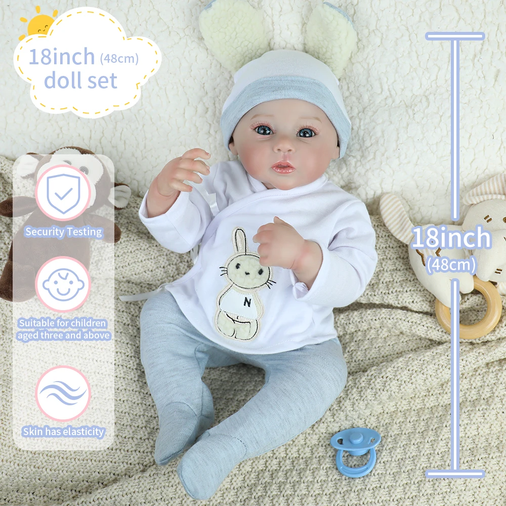 

18Inch Raven Full Body Silicone Vinyl Girl and Boy Lifelike Bebe Newborn Finished Hair Painted Doll Children Christmas Gifts