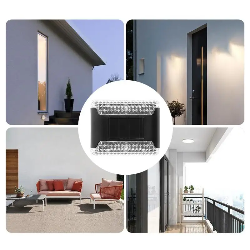 أضواء السياج الشمسية في الهواء الطلق تعمل بالطاقة الشمسية أضواء الجدار مصباح مشرق 4 قطع بطارية طويلة الأمد حديقة المناظر الطبيعية زينة ل #5