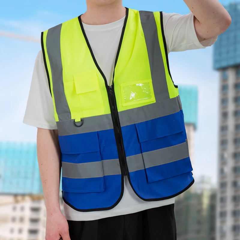 Chaleco de seguridad reflectante multibolsillo, chaleco de tráfico de Color brillante, uniforme de minería de carbón de ferrocarril, chaleco