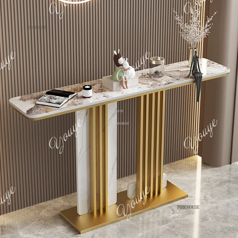 A Nordic Iron Slate Entrance Console Tables Light Luxury Living Room  Household Corridor Decoration Narrow Porch Cabinet