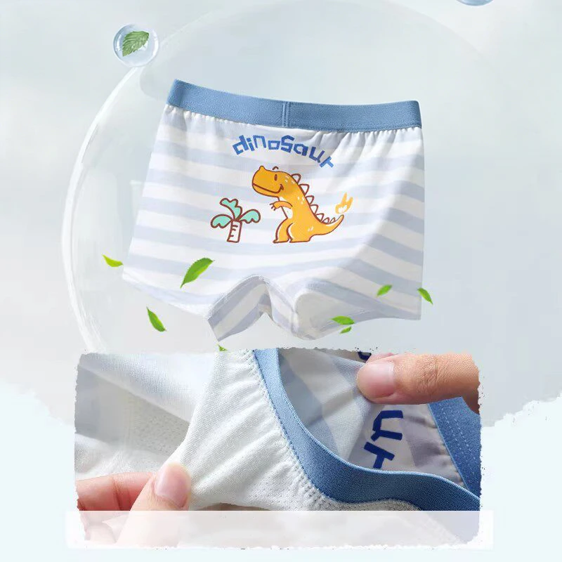 4PCS 100% Pure Cotton Boys Boxer Shorts Soft Comfortable Kids Underwear Summer Thin Breathable Baby Boys Panties