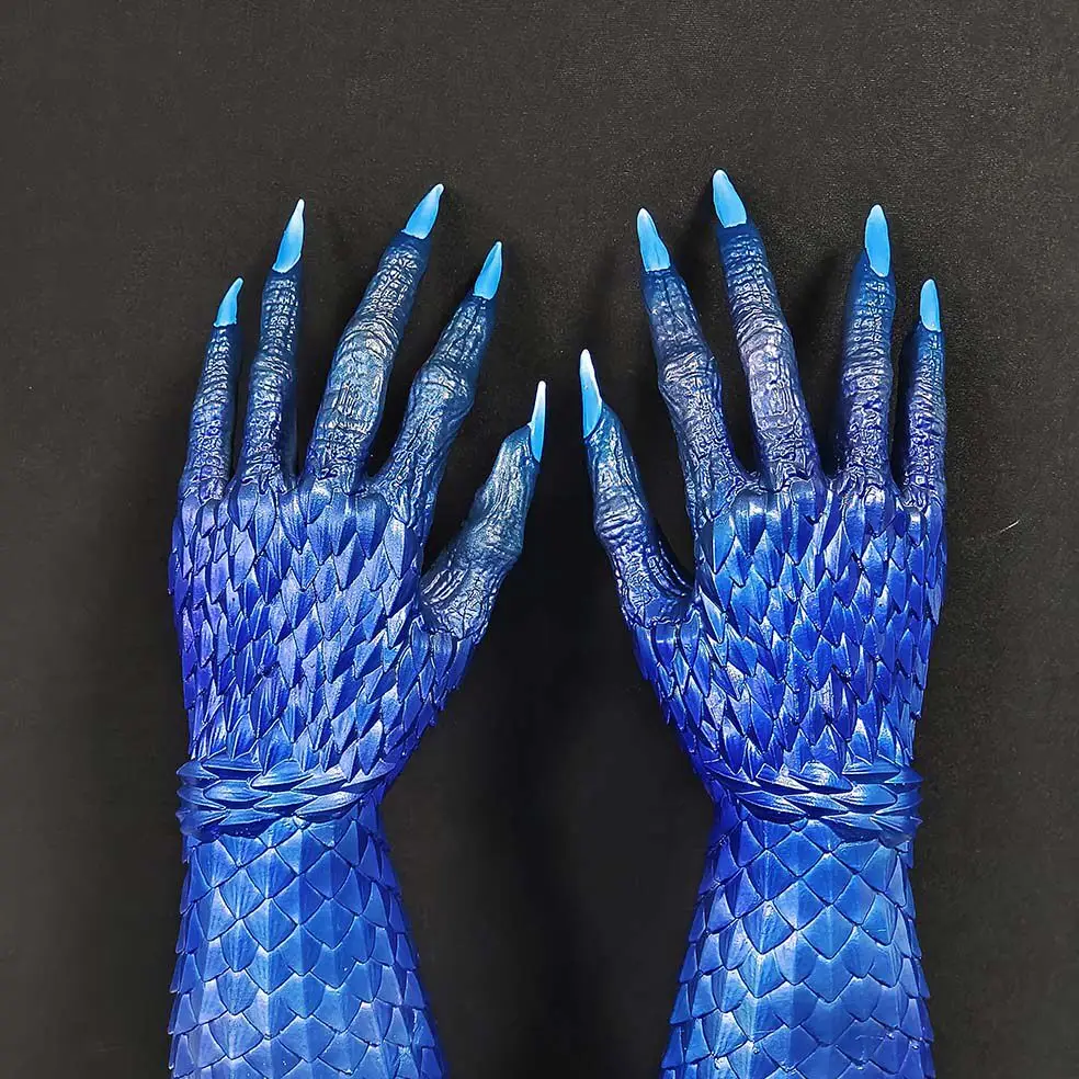 

Blue Latex Dragon Claw Gloves Cosplay Prop Performance Costume Role Play Accessory