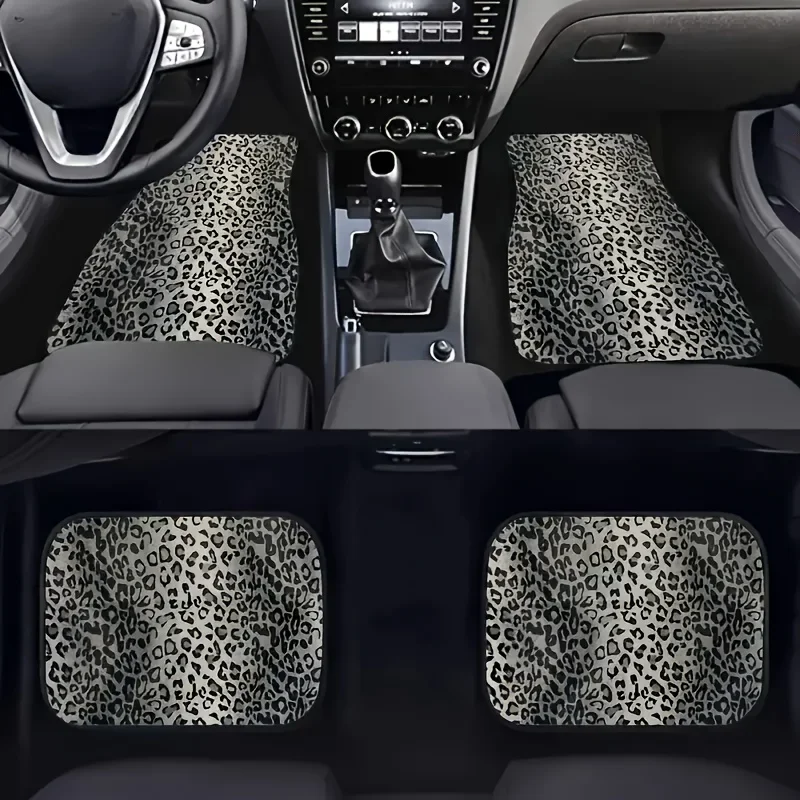 Luxury Leopard Print Car Floor Mats - Universal Fit, Durable Polyester Fiber, Elegant Interior Accessory for Front&Rear Seats view 2