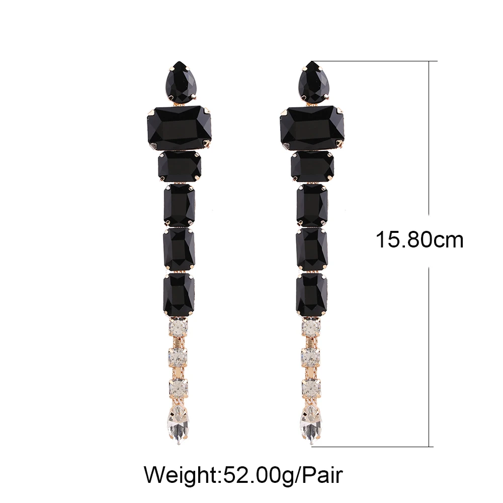 Handmade Crystal Big Drop Dangle Earrings Square Gemstone Long Jewelry for Women Shiny Rhinestone bridal Tassel Pendant Earrings