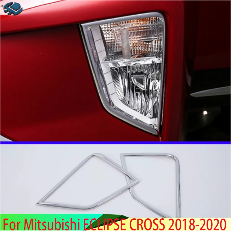 For Mitsubishi Eclipse Cross 2018 2019-2024 Car styling ABS Chrome cover trim front head fog light lamp frame stick part 2pcs