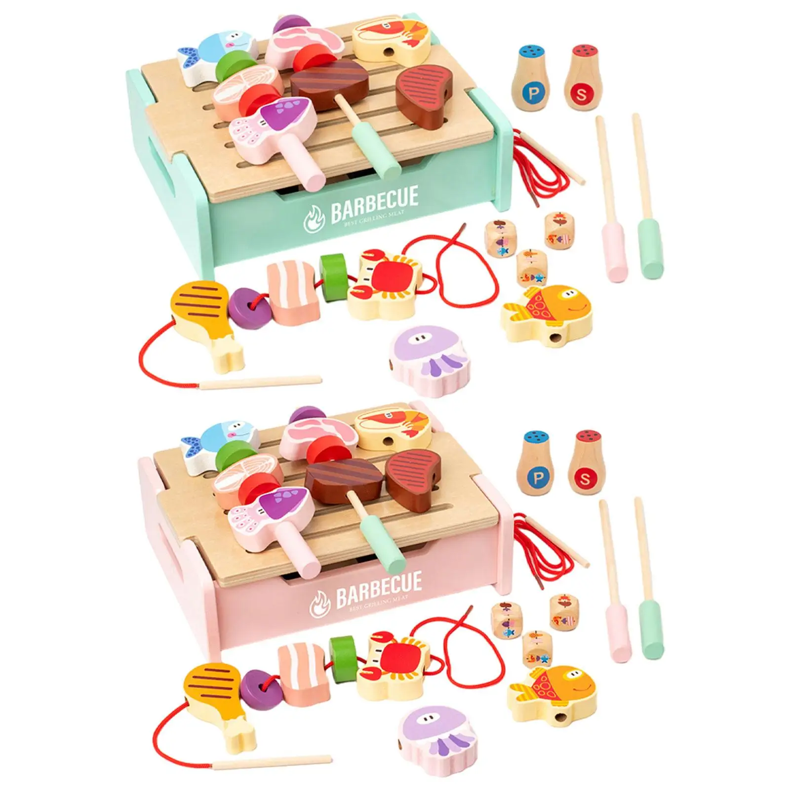 

Wooden Kid Bbq Grilling Play Role Game Cooking Playset for Age 3 4 5 6 7 Boys Girls Children Preschool Birthday Gifts