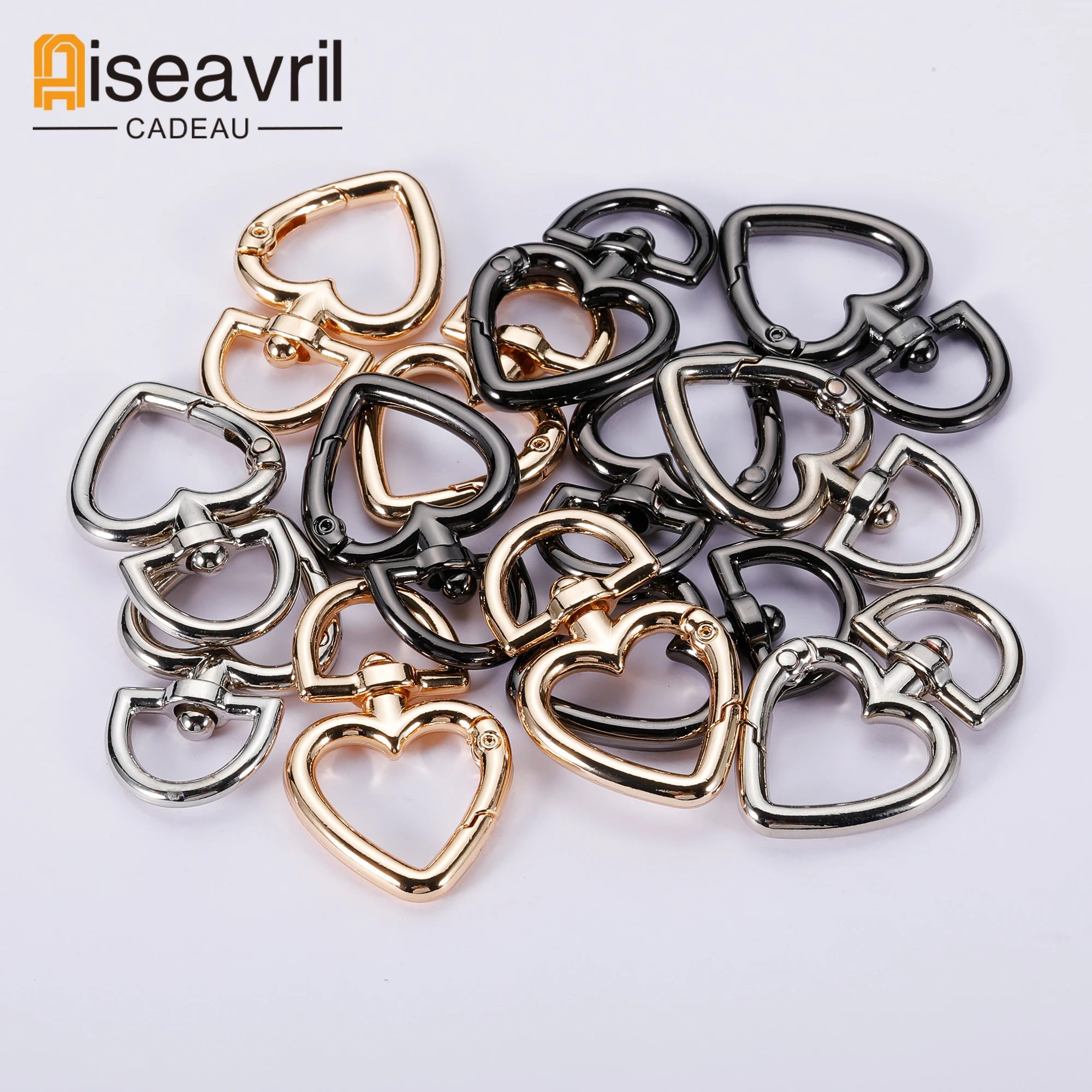 100pcs Metal Heart Shape Spring Clasps Openable Carabiner Keychain Clips Hook Dog Chain Buckles Swivel Connector Accessories