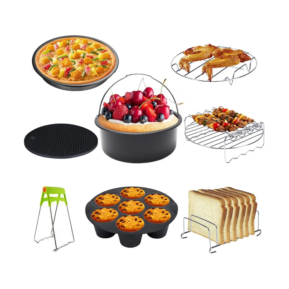 Fit 3.5QT-5.8Qt Accesorios de 7 pulgadas Kits de 8 piezas con brochetas Estera de silicona, antiadherente, apto para lavavajillas, universal