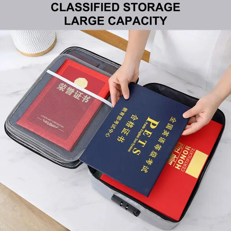 Fireproof Document Password Bag Waterproof Card Holder Combination Lock Document Organizer Bag Safe Papers Multi-Layer Card Case