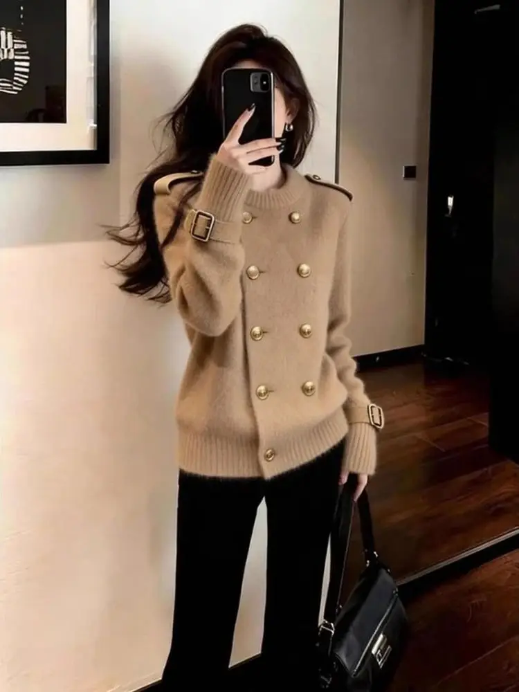 

Stunning Unique Korean Sle Knitted Sweater ort Chic Brown Winter Faion High End Beautiful Luxury Top for Young Girls