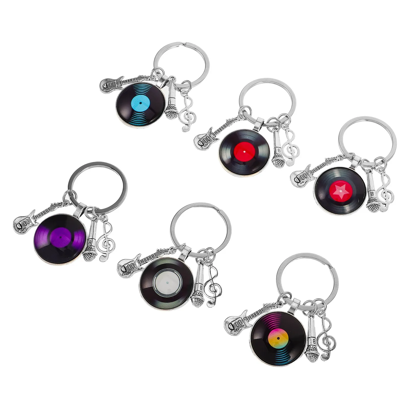 6Pcs Couple Keychain Holder For Keychain For Backpack Christmas Stocking Stuffers Record Retro Music