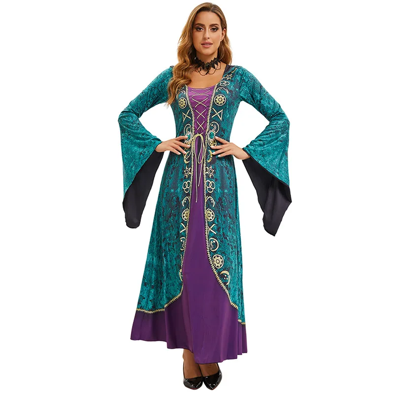 Женское платье ведьмы с капюшоном, готическое платье с рукавами-колокольчиками на Хэллоуин, вечернее платье, элегантные костюмы для косплея, праздничная одежда в стиле аниме