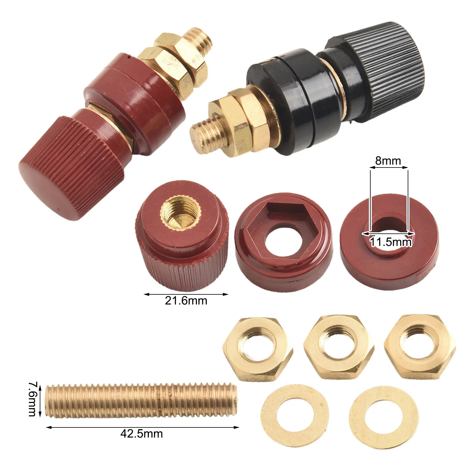 1 Pair Binding Post M8 Thread 555 Type Brass Stud Power Junction Post Connector Welding Machines Round All-copper Binding Post