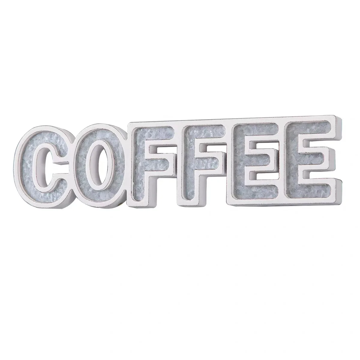 Vintage Coffee Hello Sign Galvanized Metal Wood Tabletop Wall Decor Rustic Farmhouse Kitchen Cafe Bar Ornament Decorative Plaque