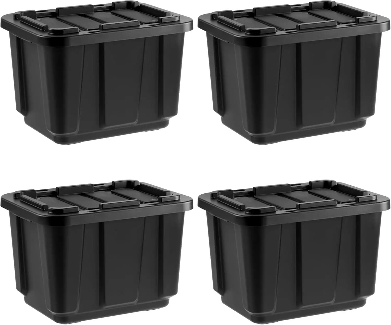 Snap On Lid Stackable Industrial Tough Totes, Rugged Tubs, Garage Organization, Rugged Reusable Boxes - Black