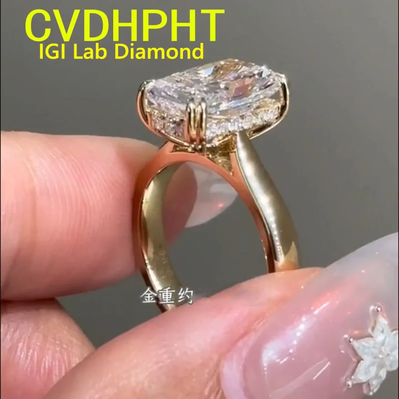 

3ct Solid 18K Yellow gold Lab grown dimaond ring IGI Radiant cut D VS1 Wedding ring engagement ring Factory Sell