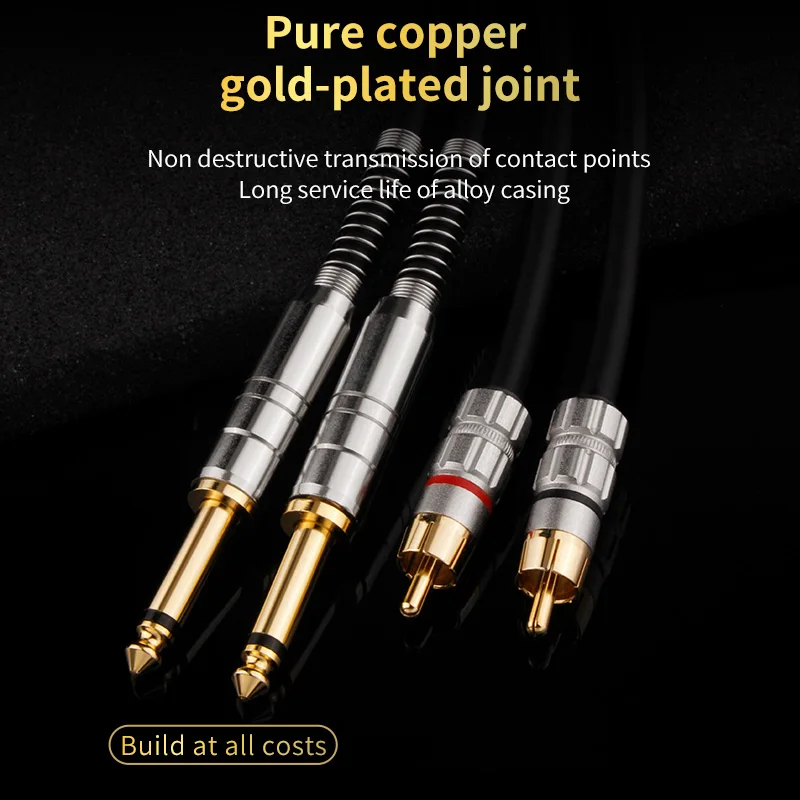 Dual 6.5 to 2RCA audio cable OFC 6.5mm to Double lotus Audio Cable 2 Pairs of 2 Lotus RCA to 6.5 Mixing Console Cable