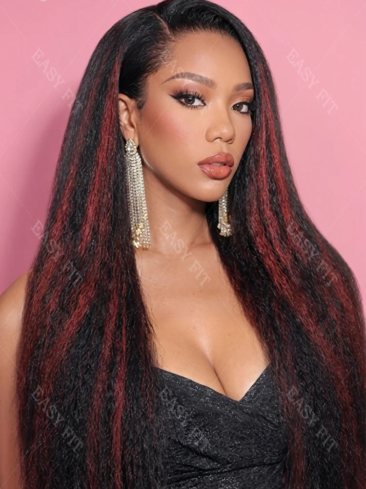 

Ombre Highlight Черный Красный 13x4 Прозрачный Парик Фронта Шнурка Обновление 5x5 Бесклеевая Одежда и Go Бразильские Парики Человеческих Волос Для Женщин