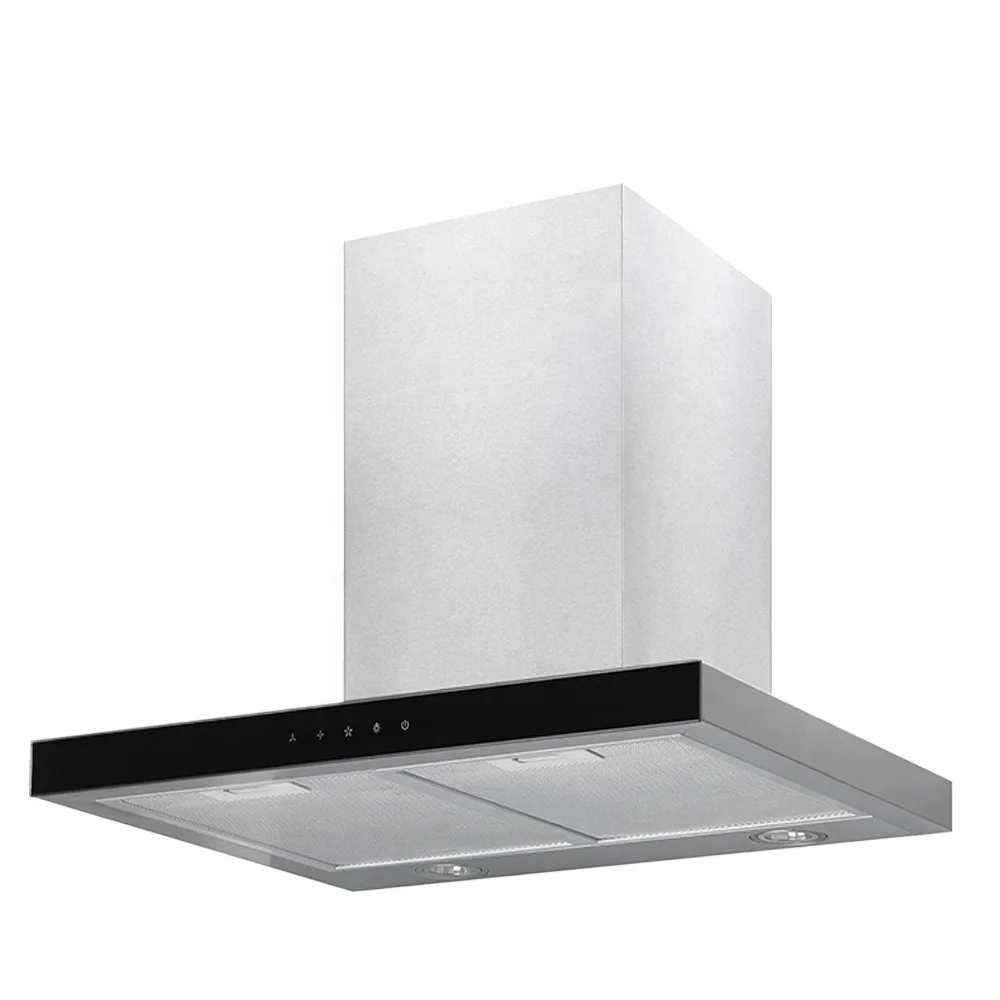 

T-Shape Kitchen Chimney Hood Sleek Modern Design Aluminum Housing Glass Material US Plug For Hotels