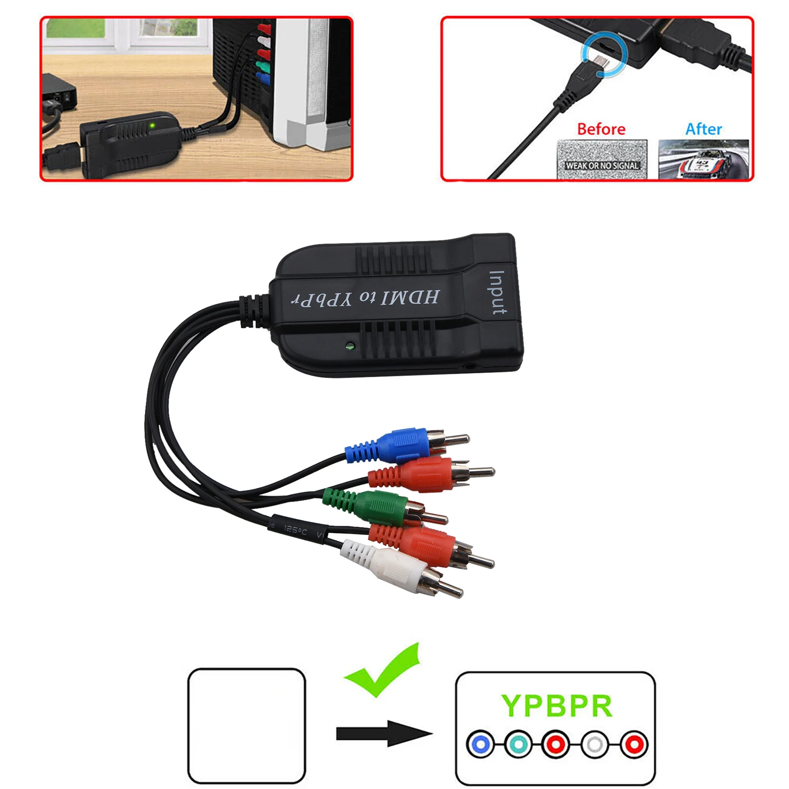 1Pc HDMI-compatible to YPBPR Male Converter Adapter HDMI-compatible to 5RCA RGB YPbPr With Component Video Cable Support 1080P view 2