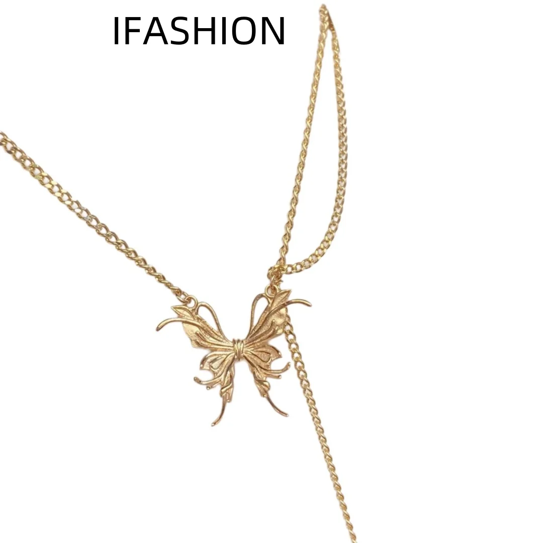 

IFASHION 100% Real Gold 18k Necklace For Women butterfly Pendant Au750 Pure Original Gold Jewelry