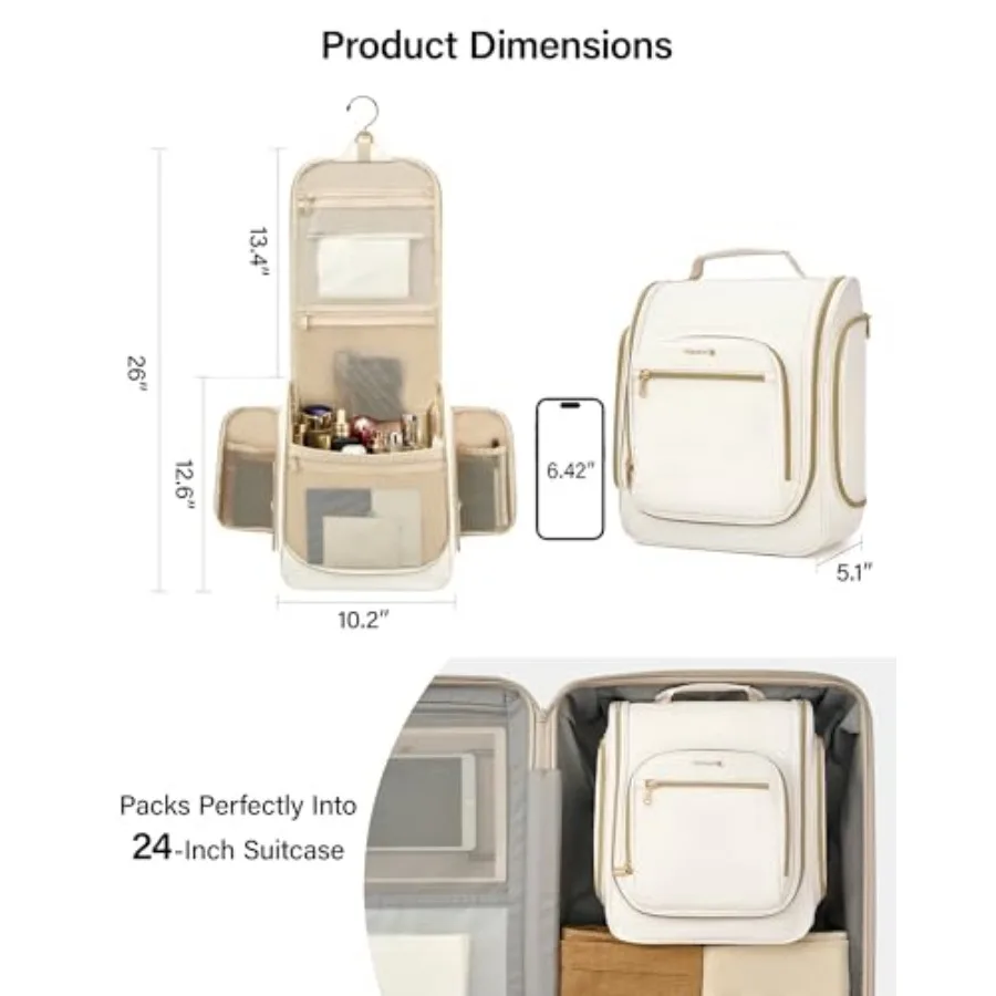 Hanging Travel Toiletry Bag for Men and Women, Water-Resistant Toiletries Bag Makeup Organizer with Hook, Cosmetic Bag for Bath
