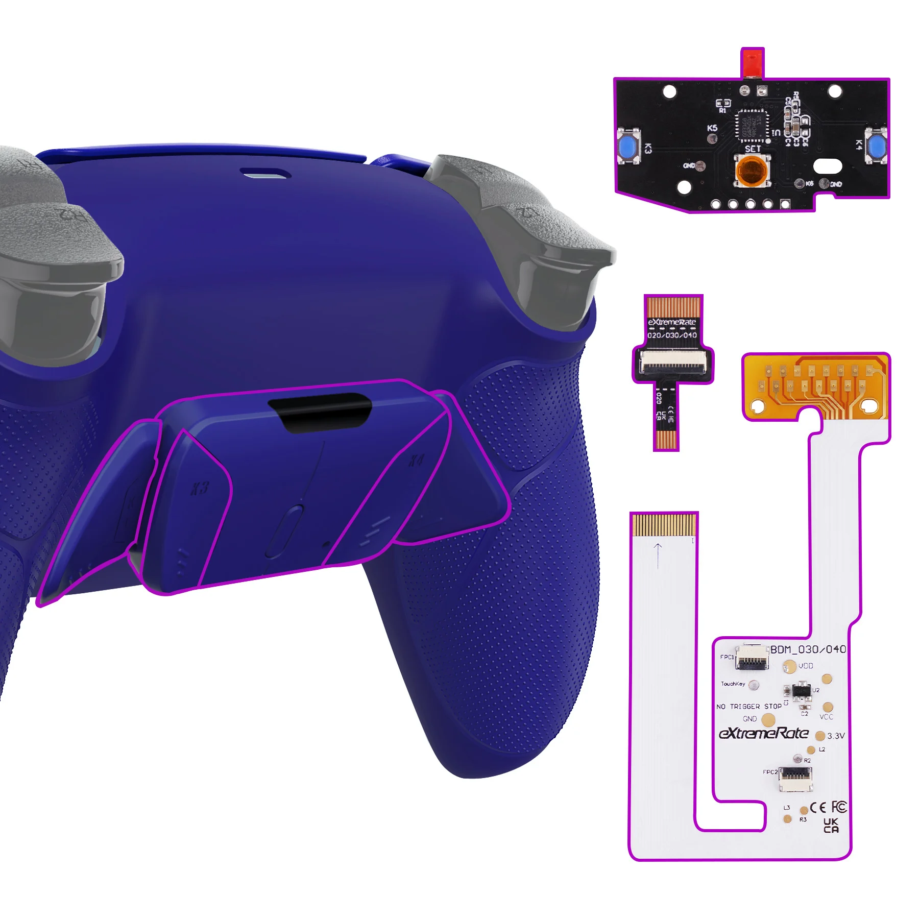 extremerate-ps5コントローラーbdm-030-040-050用-rise4-v3キット、アップグレードボード＆再設計バックシェル＆ボタン
