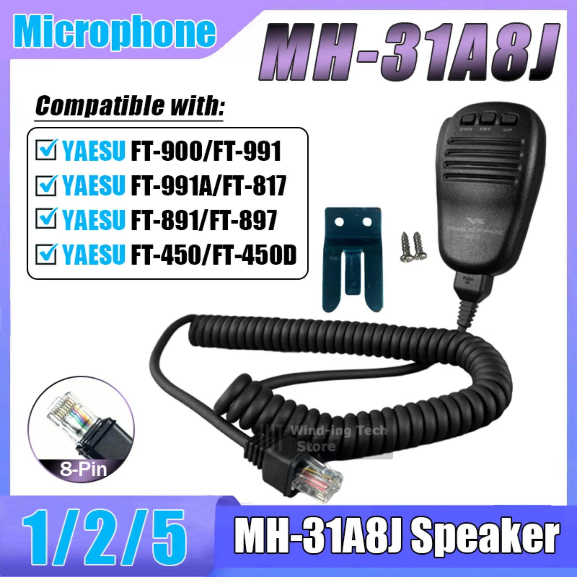 Microfone MH-31A8J para Rádio Veicular, Alto-falante Portátil PTT (Push To Talk) com Conector de 8 Pinos para Walkie Talkie FT-900, FT-991, FT-897, FT-897DM