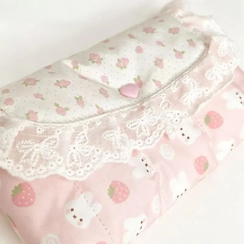 1 Stück Rosa Karierte Spitzen-Aufbewahrungstasche mit Polka-Dot-Schleife, Niedliche und Stilvolle Klapp-Make-up-Tasche für Mädchen, Mittelschülerinnen – Detail 11