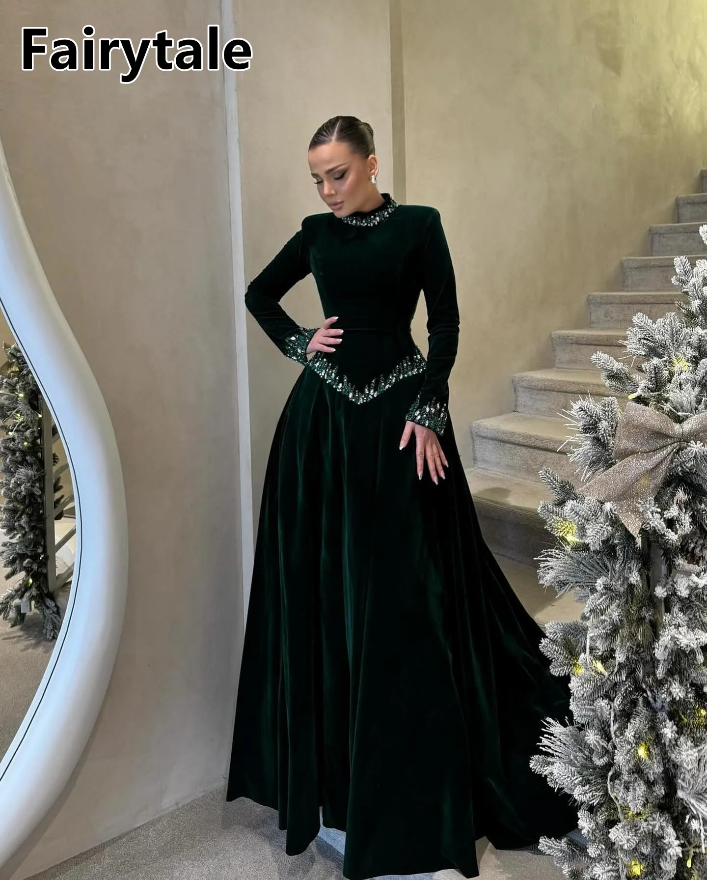 Elegant Prom Dresses gala Strapless Velvet Green High Split Evening Dresses Customized Rhinestone Wedding Dress Long Formal Gown