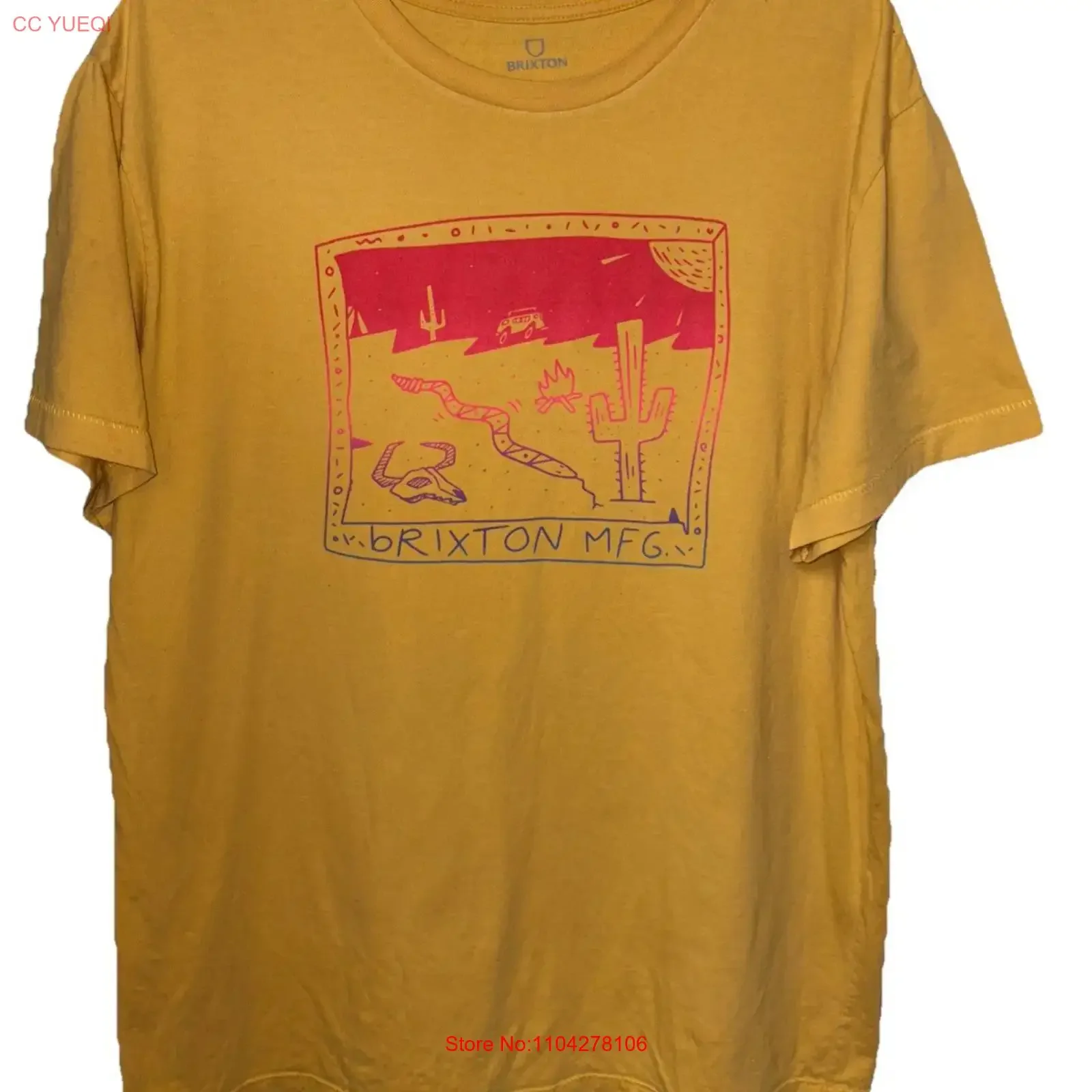 VINTAGE BRIXTON MFG T SHIRT YELLOW SUPPLY SIZE XL vintage Washed Comfortable Unisex fashion Slightly Stretched Casual Stylish