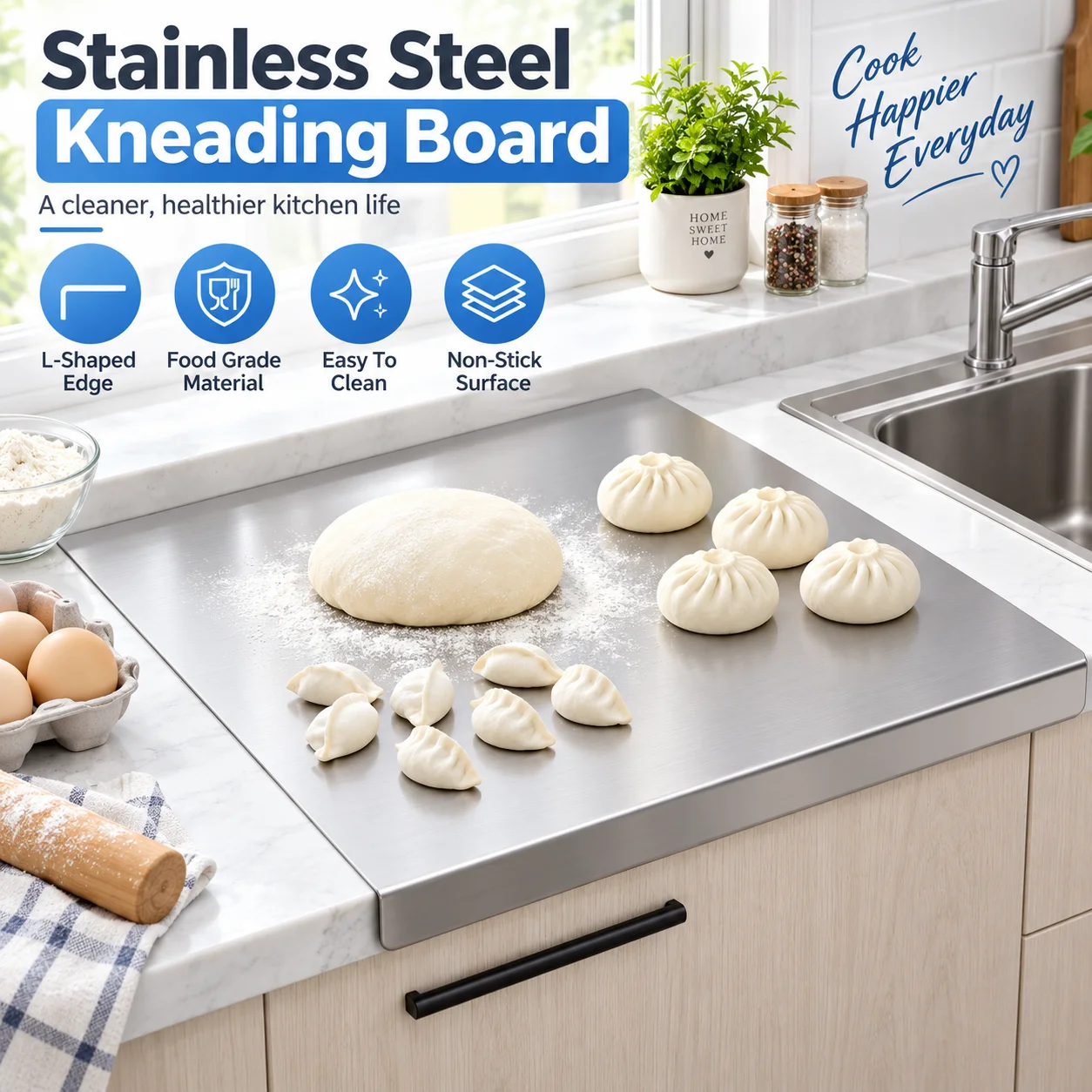 304 Stainless Steel Cutting Board Multi-Purpose Heavy Duty Non-Slip Chopping Boards for Pastry Baking and Fruits Vegetables