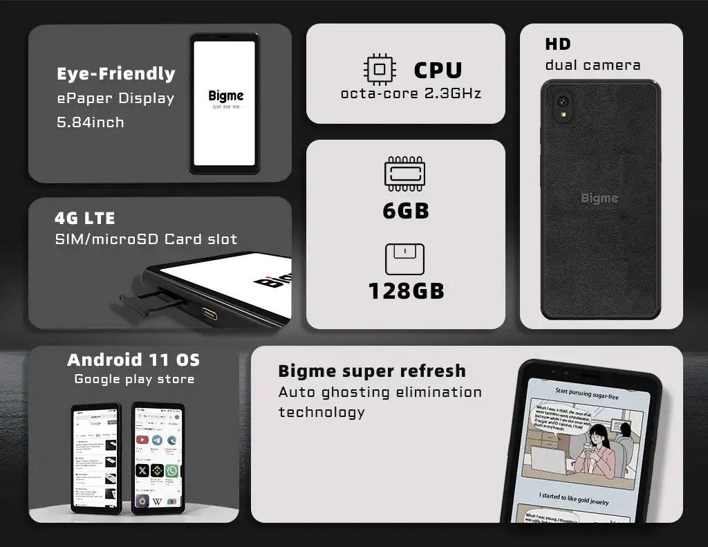 Bigme Hibreak E-Book-Reader E-Ink-Display 5,84 Zoll Smartphone Elektronisches Buch Android 11-Unterstützung Google Play Eink Phone Ereader – Detail 4