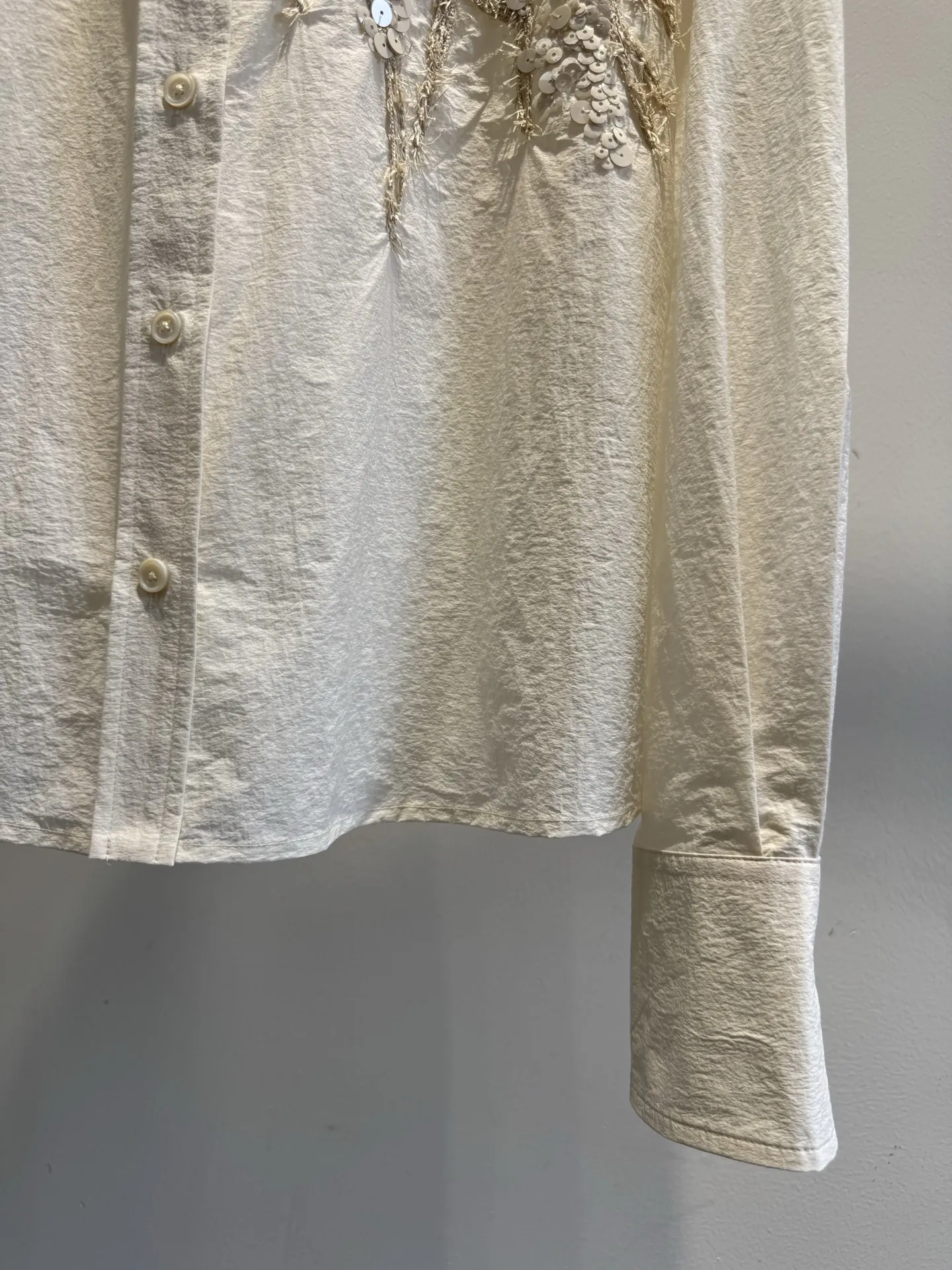 2026 Women's Summer Two-Piece Set: Embroidered Sequin Button-Down Shirt and Elastic-Waist Shorts