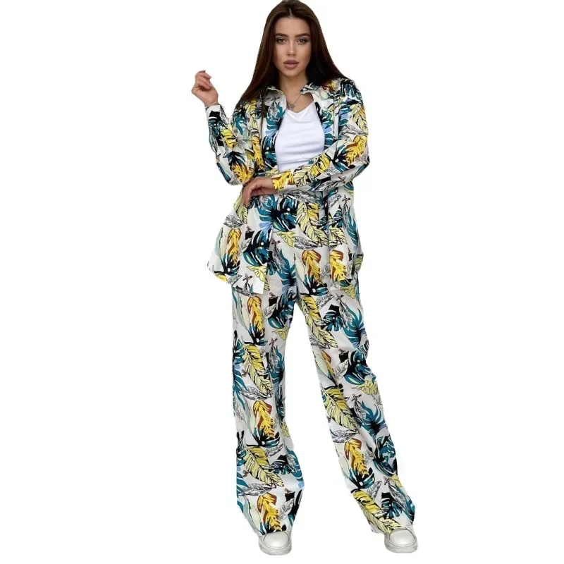 

Women Sets Stylish Floral Print Plus-size Loose Top and High-waisted Wide-legged Pants Set Printed Shirt Top 2ps Womens Outifits