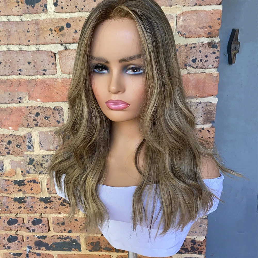 

Brown Blonde Highlights Wig Vrigin Human Hair Natural Wave Full Lace Wig Pre Plucked Hairline HD 13x6 Lace Frontal Wig 200%