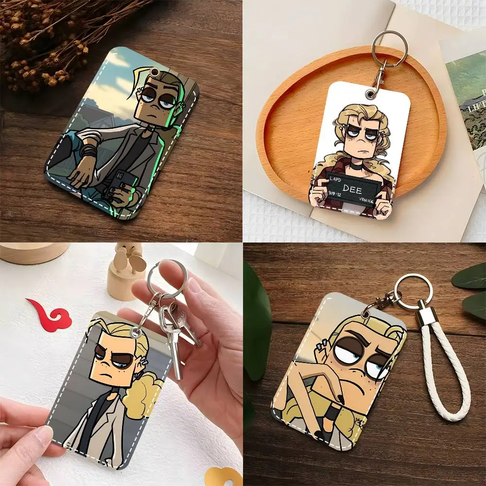 1pc Cool Art M-etal Family D-ee Card Case Keychain Access Card Bag Key Tag Ring Leather Card Holder Key Ring Access